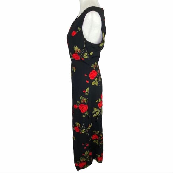 Vintage Studio1 Size 6/8 Red Rose Floating Floral Print Sleeveless Midi Dress - Picture 9 of 13